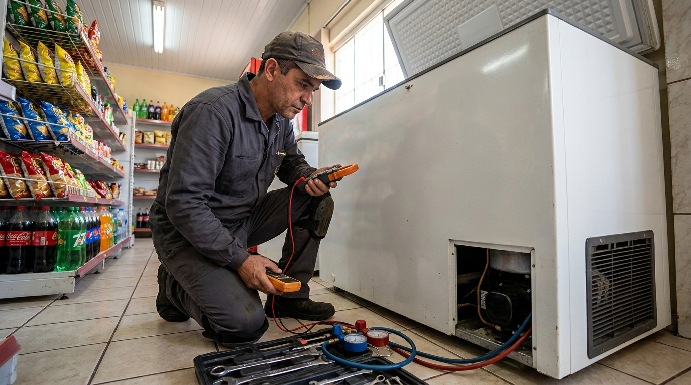 Reparo da placa eletrônica de um freezer em atendimento em Aracaju‑SE