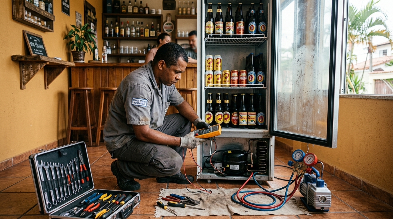 Substituição do termostato de uma cervejeira no Bugio, Aracaju‑SE